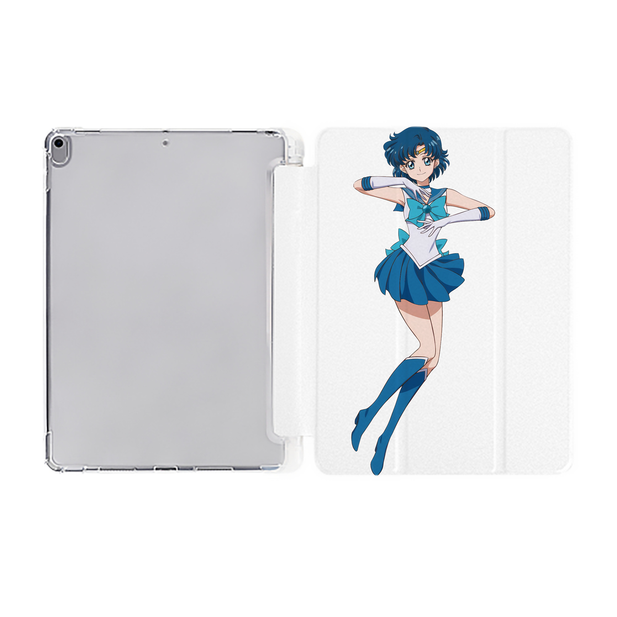 （画像用） 美少女戦士セーラームーン 水野 亜美 みずの あみ Sailor Moon Mizuno Ami IPad ケース ペン収納付き 三つ折りスタンド PUレザー×シリコン 対応機種9.5/10.5/10.9インチ